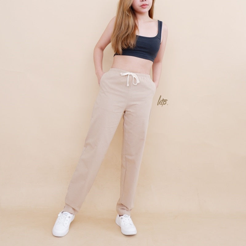 HTP Linen Pull-Up Pants With Tie And Pocket