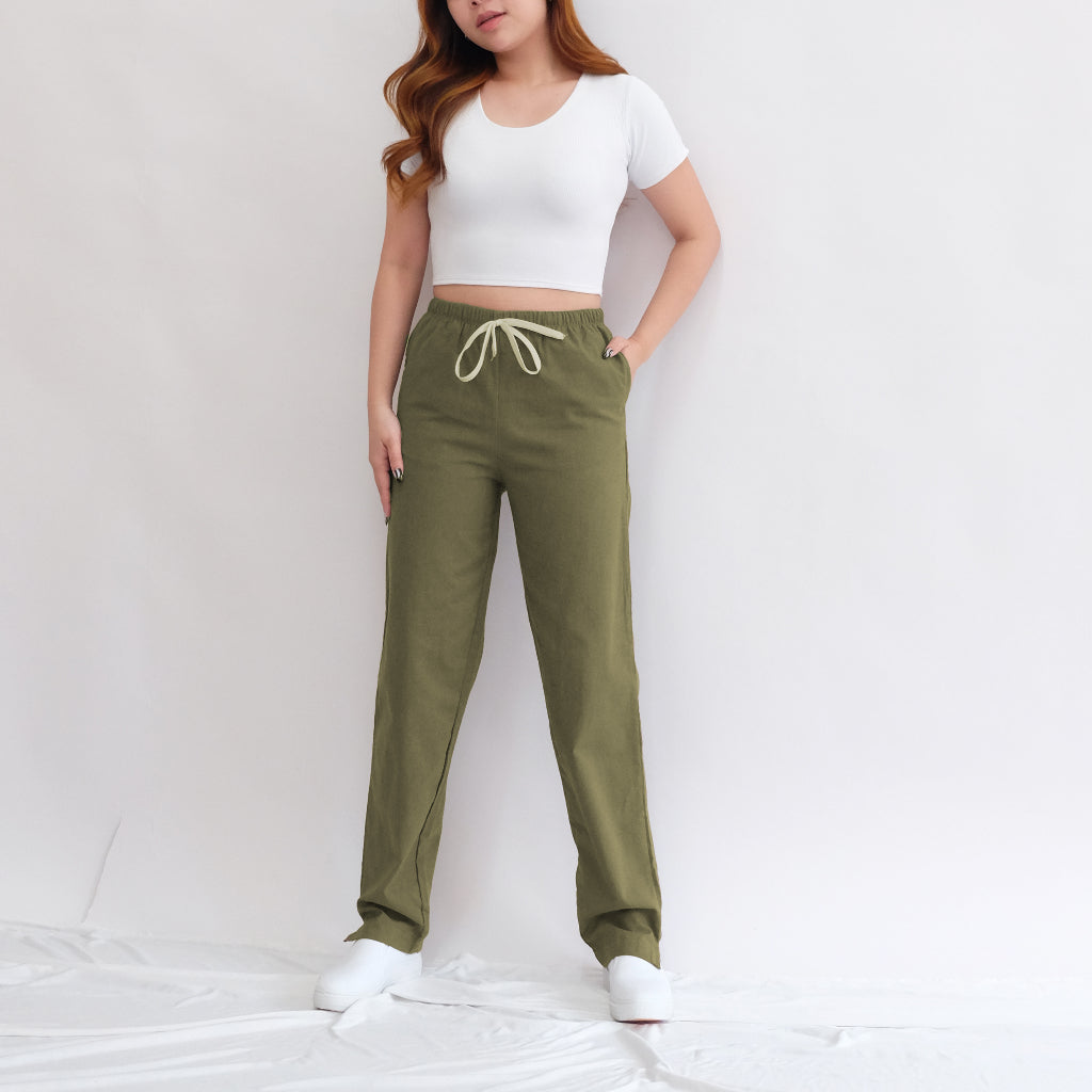 HTP Linen Pull-Up Pants With Tie And Pocket