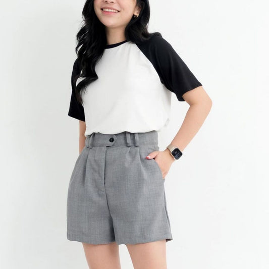 HTP High-Waist Buttoned Linen Shorts