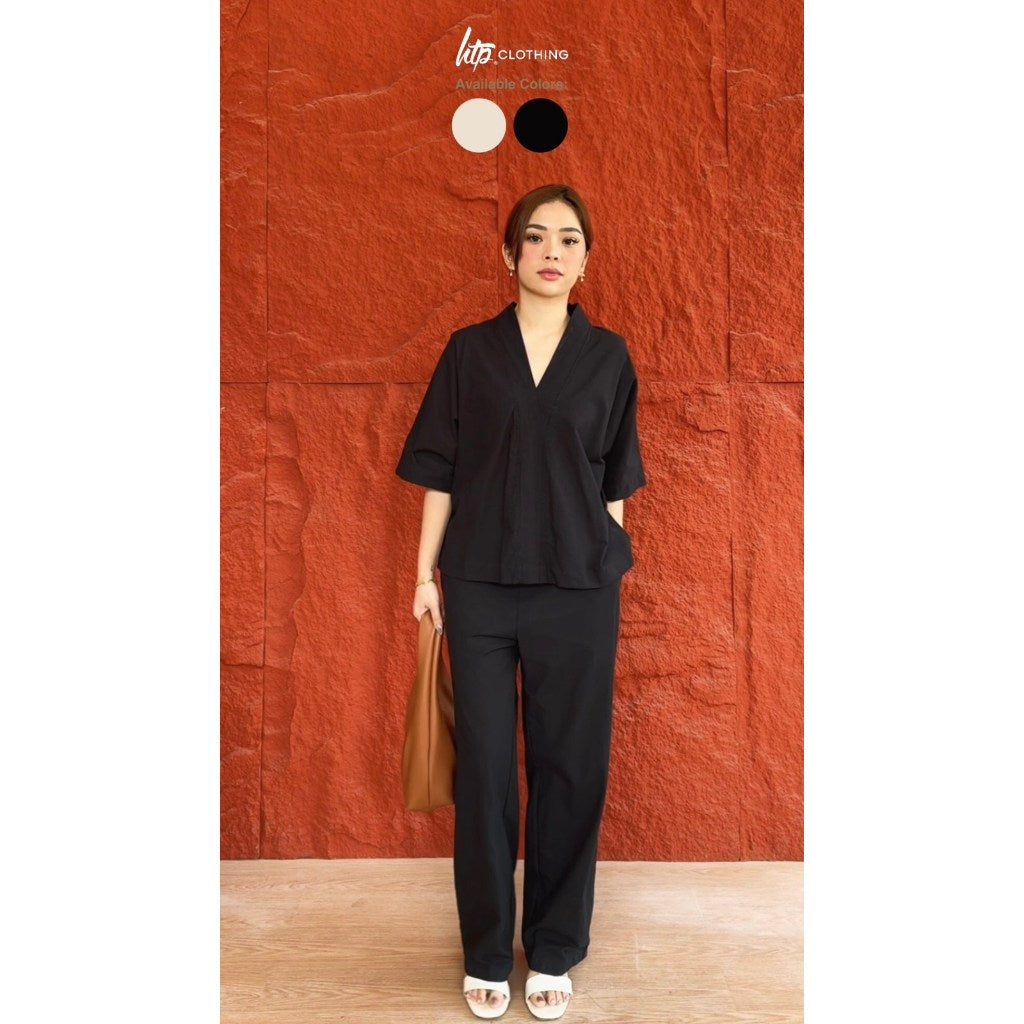 HTP Linen V-Neck Top And Pants Coordinates