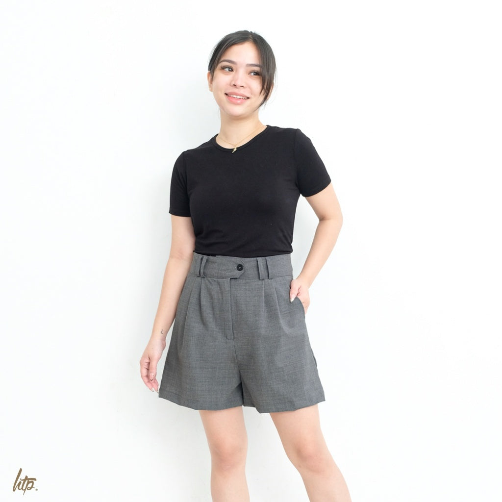 HTP High-Waist Buttoned Linen Shorts