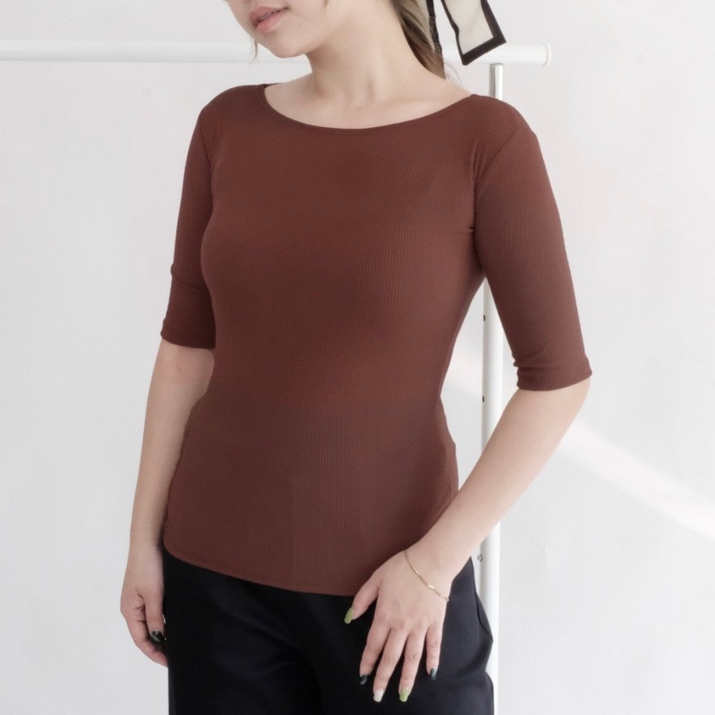 Htp Ribbed Boat Neck Sexy 3/4 Top For Women's